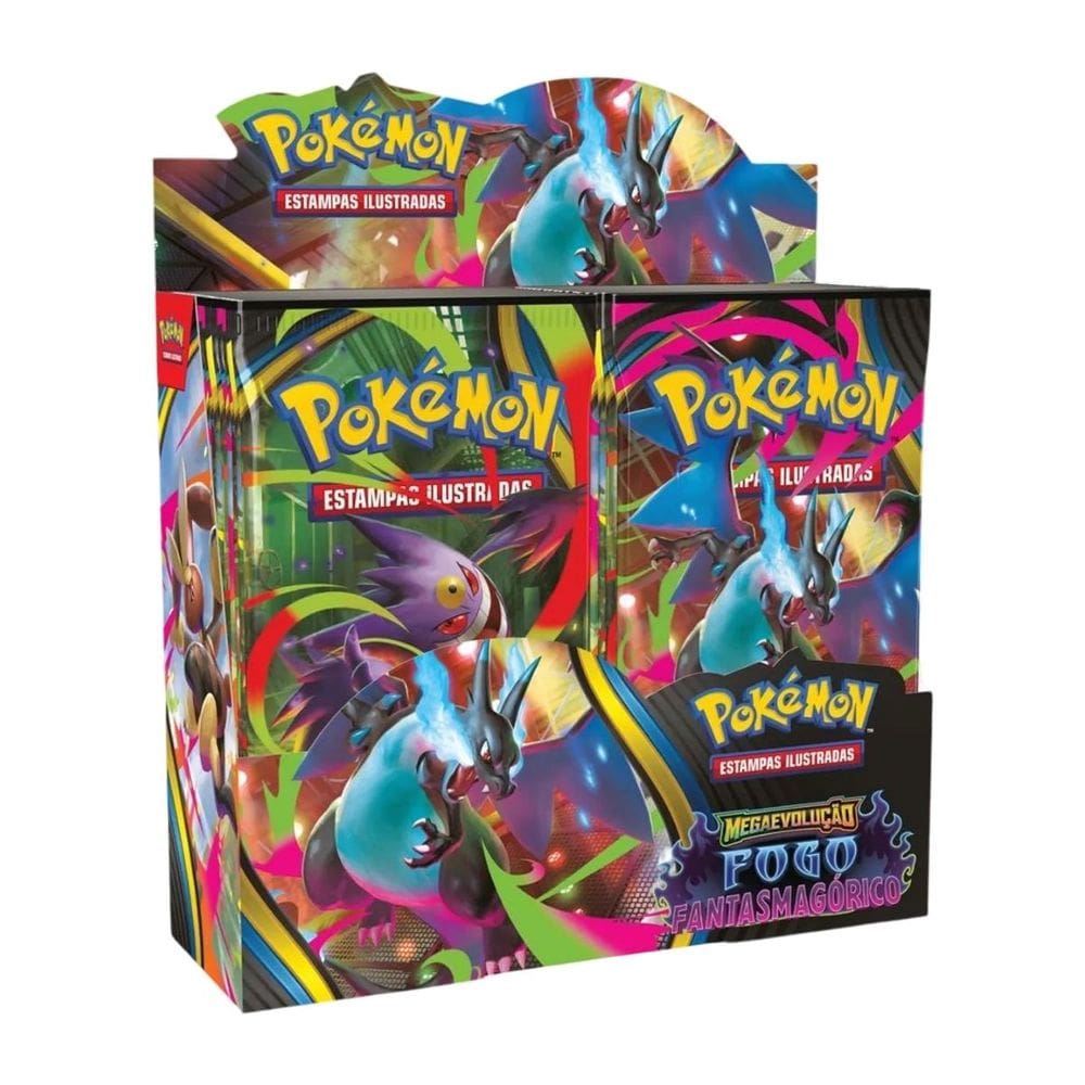 Pokémon Box 36 Booster Megaevolução Fogo Fantasmagórico Mega Charizard Trading Card Game Coleção TCG
