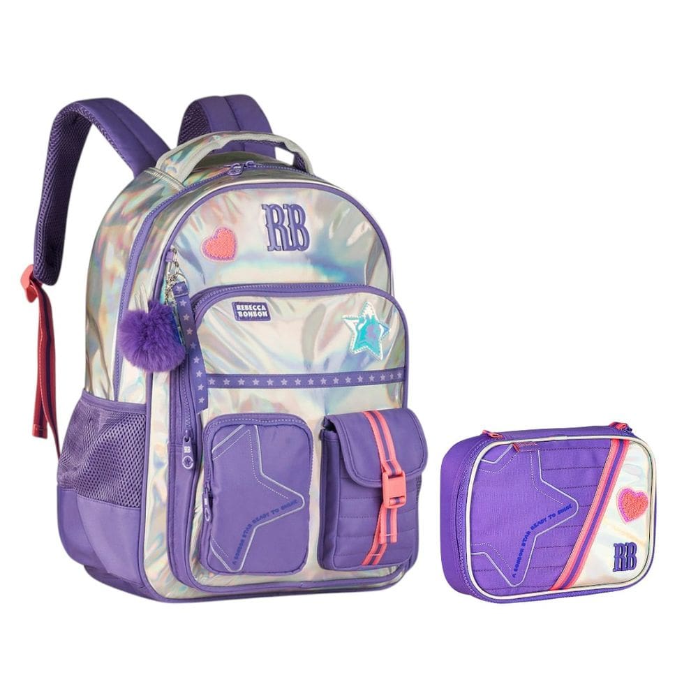 Kit Mochila Estojo Rebecca Bonbon Colorida Feminina Escolar