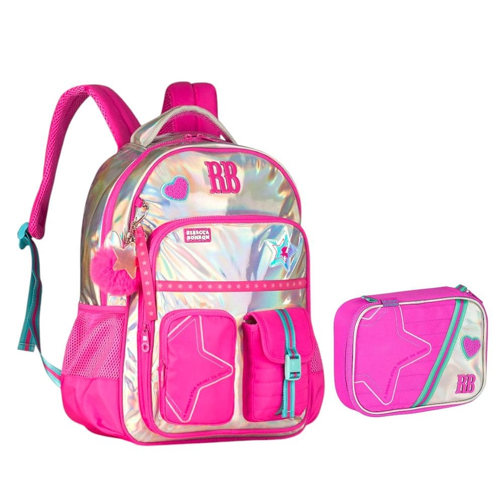 Kit Mochila Estojo Rebecca Bonbon Colorida Feminina Escolar