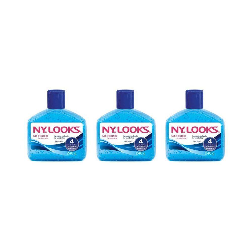 Gel Fixador Ny Looks Azul 240G - Kit Com 3Un