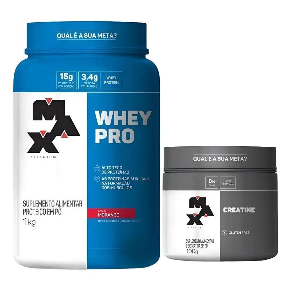 2X Suplemento Em Pó Max Titanium 1Kg+Creatine 100%Monohidrat