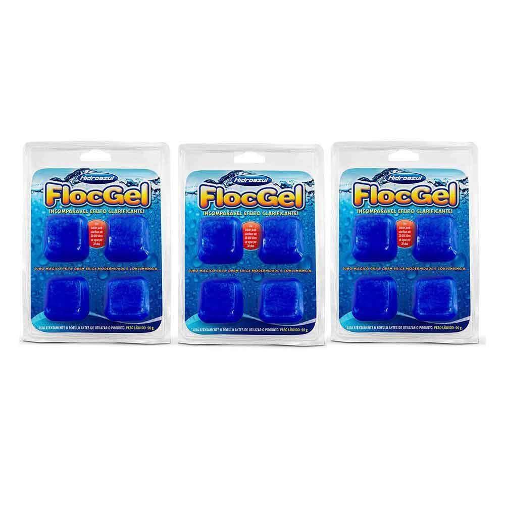 Kit 3X Floc Gel Clarificante Hidroazul 4 Pastilhas 90 Gr