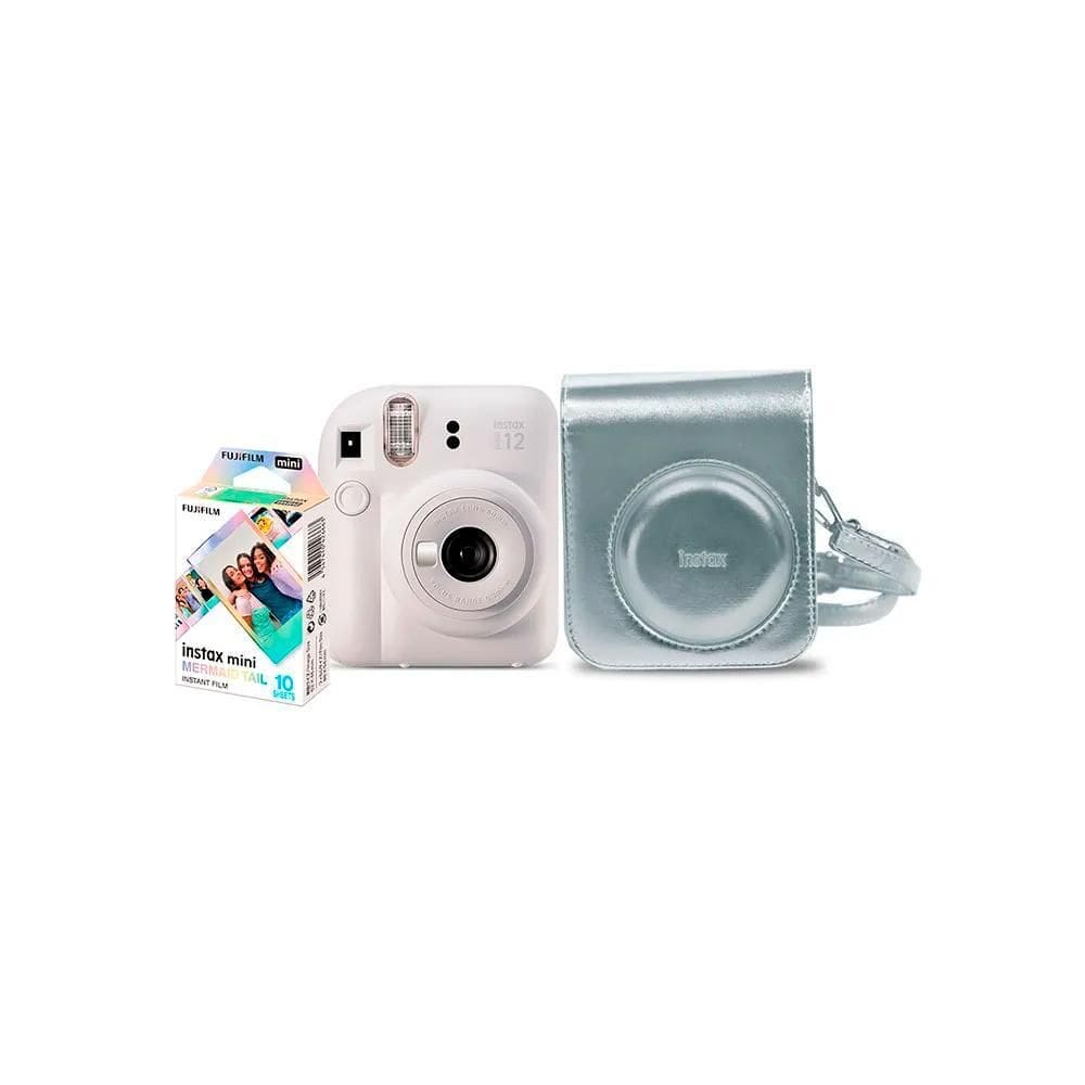 Kit Instax Mini 12 Branca 10 Filmes Mermaid Bolsa Prata