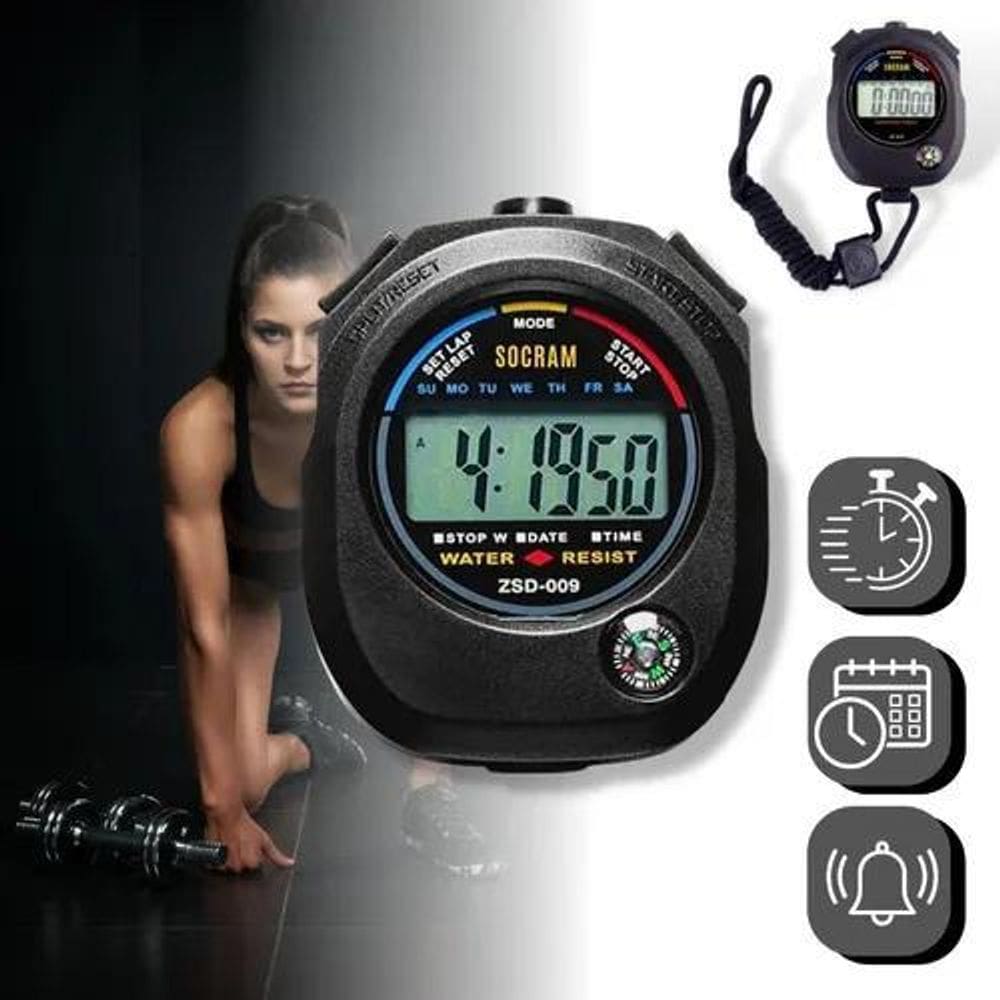 2X Cronômetro Digital De Mão - Corrida - Alarme Hora Crossfi