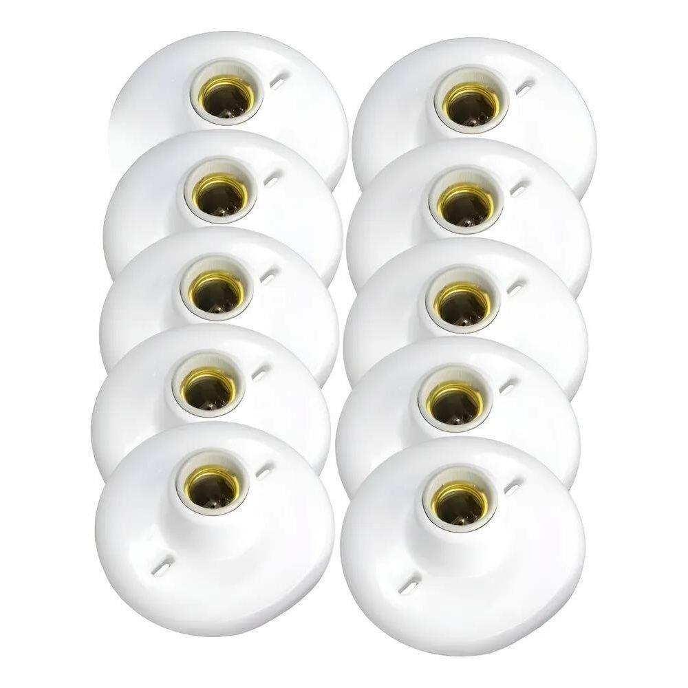 Kit 10 Plafon Plástico Com Soquete De Porcelana E27 De Louça