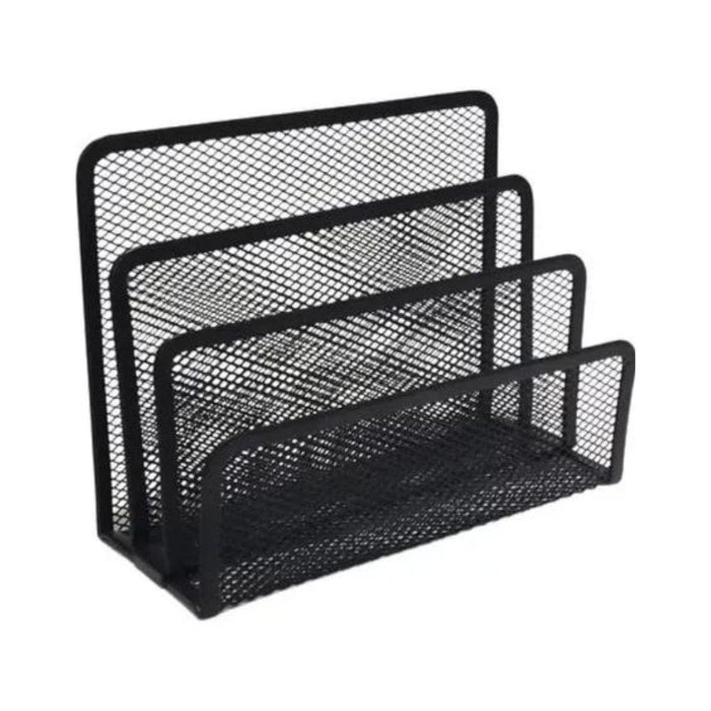 Porta Papeis Para Mesa Aramado Preto 3 Divisões Top Rio