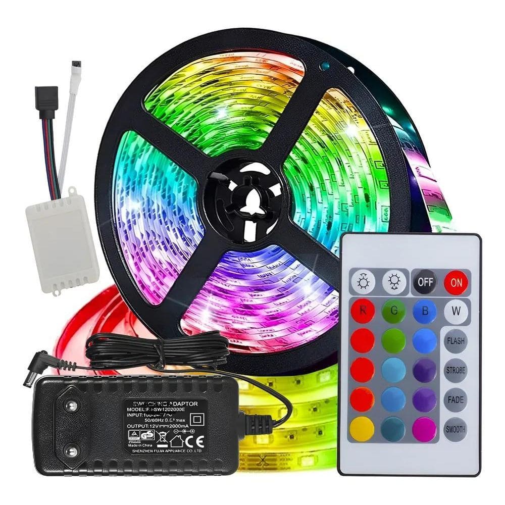 Fita Led Rgb Colorida 5Mt Com Controle 12V Sanca 127/220V