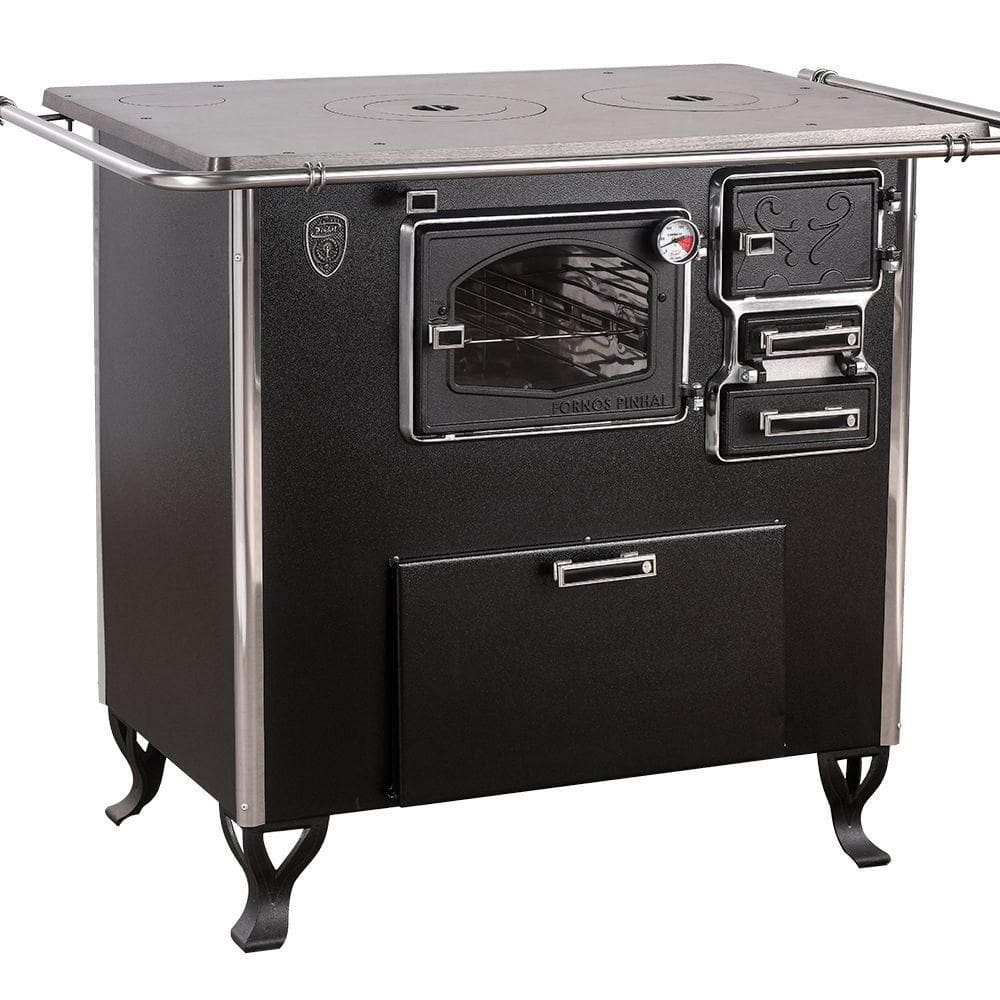 Fogão A Lenha Com Forno E Caixa Esq Preto Fornos Pinhal N2