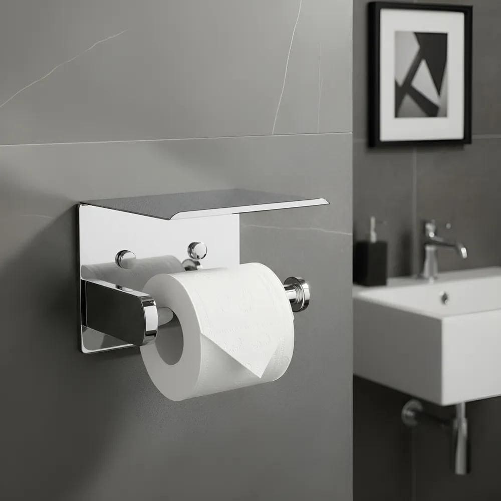 Suporte Aço Inox Papel Higiênico Prateleira Adesivo Parafuso