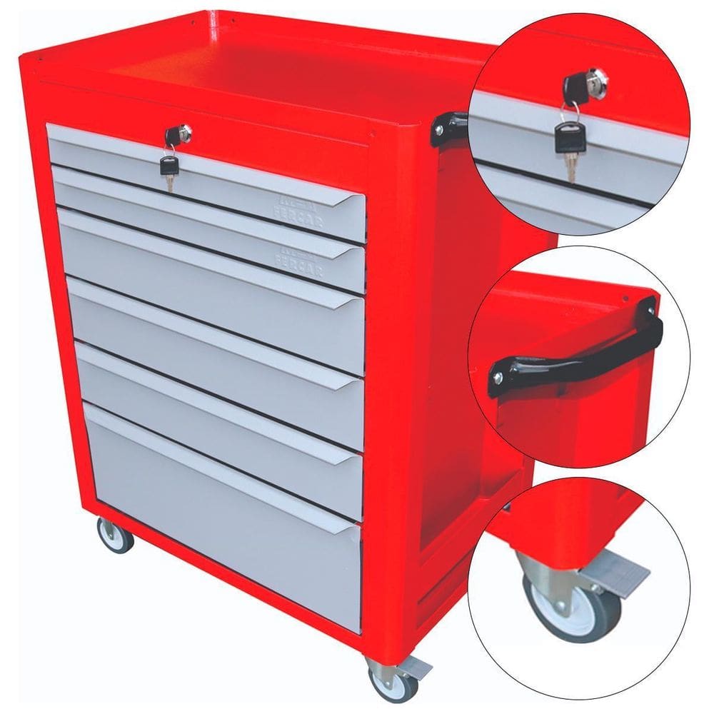 Carrinho Ferramentas 6 Gavetas Chaveado C08 Vermelho Fercar