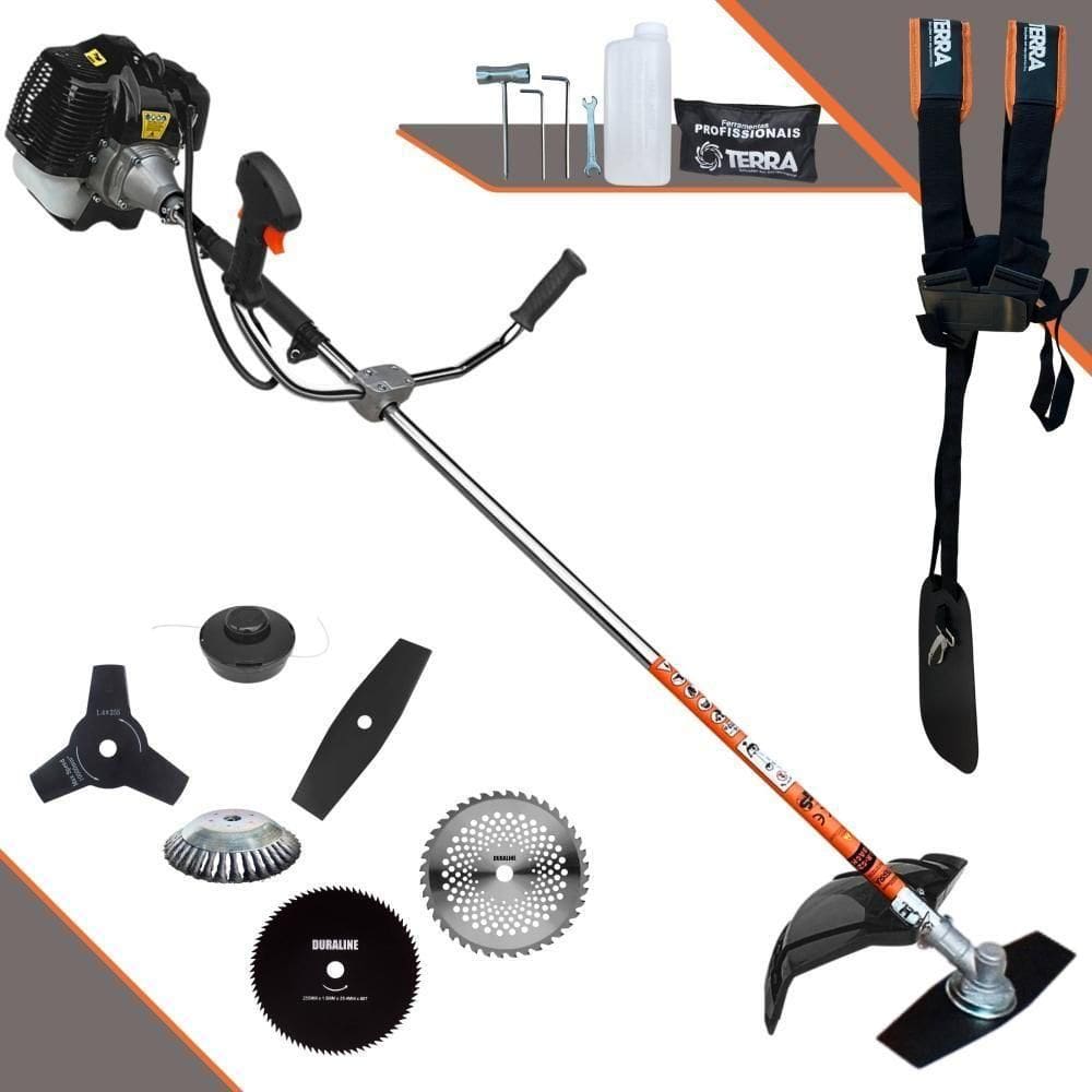 Roçadeira Profissional Terra Grh520 À Gasolina 52cc 2,5hp + Faca 3p Duraline + Faca 40d Duraline + Faca 80d Duraline +