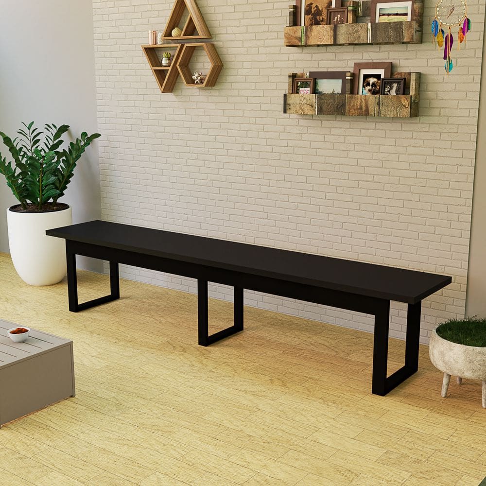 Banco Para Área Gourmet Madeira MDF Base De Ferro Estilo Industrial