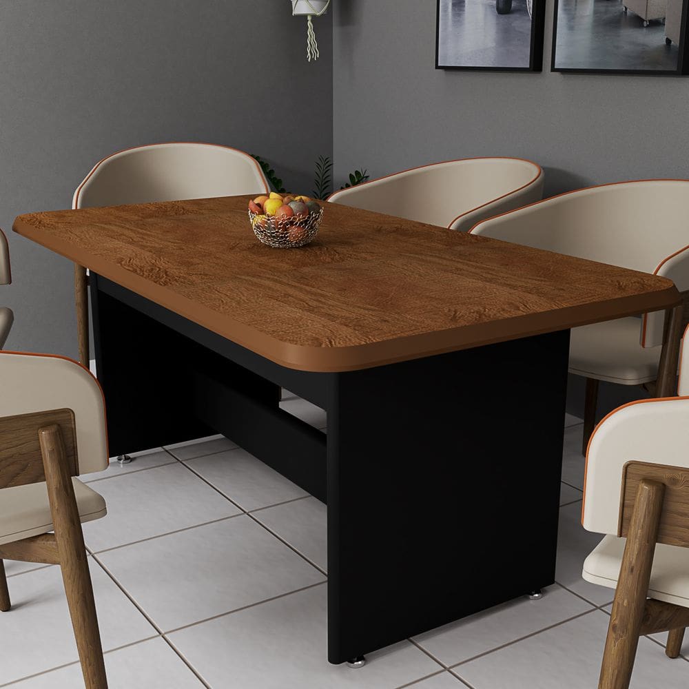 Mesa De Jantar Cozinha Retangular 6 Lugares Tampo MDF Nature