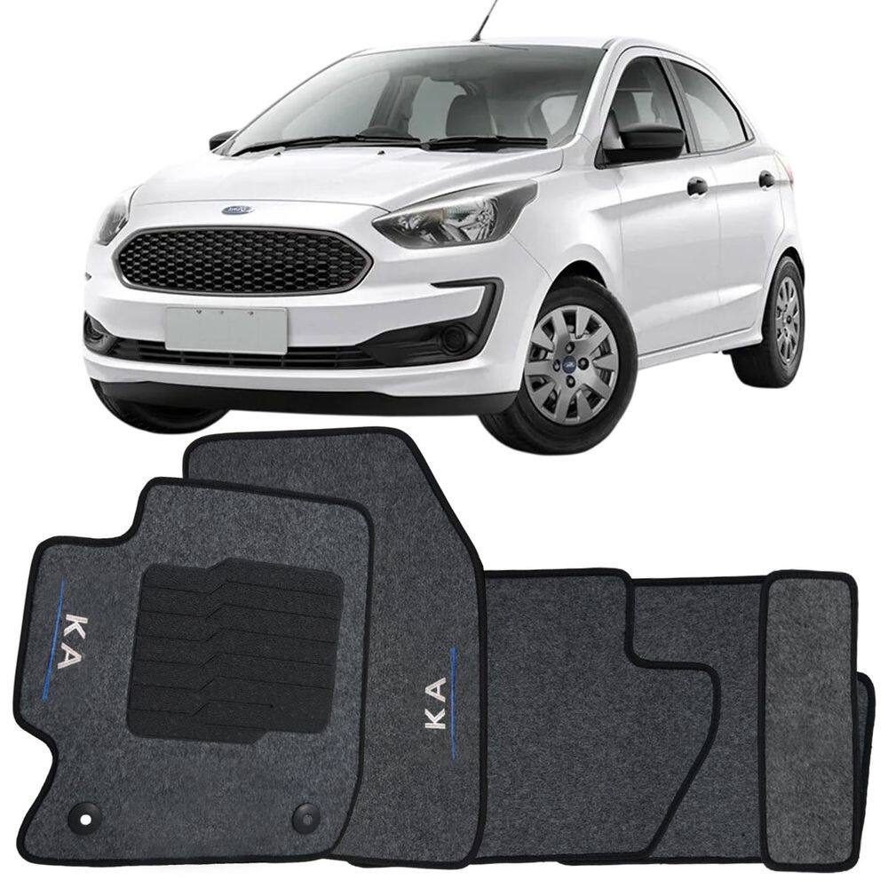 Jogo de Tapete Automotivo Carpete Ford Ka 2015 à 2019 Soft Logo Bordado 5 Peças