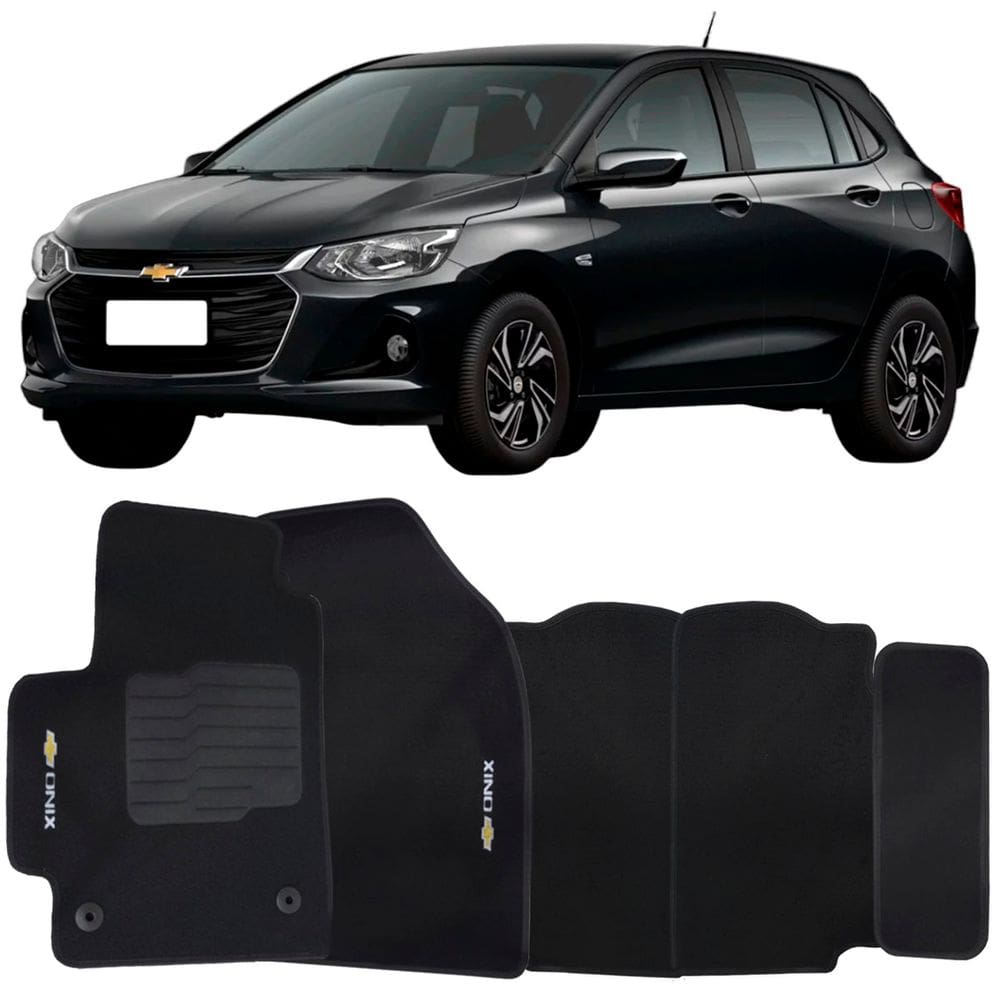 Tapete Carpete Onix 2020 à 2025 Preto Logo Bordado Jogo 5 Peças Personalizado Automotivo