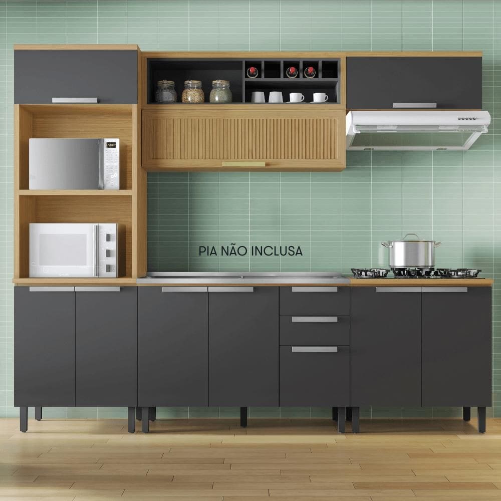 Cozinha Completa Sem Tampo 350cm 5 Peças Grafite Itatiaia New Porto