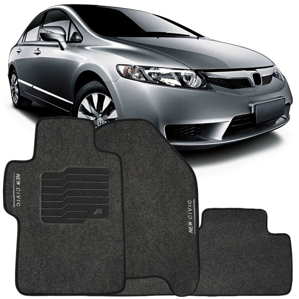 Jogo de Tapete Automotivo Carpete New Civic 2007 à 2013 Soft Logo Bordado 3 Peças