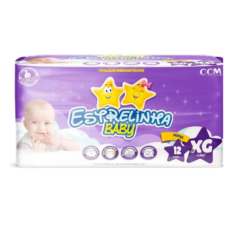 Fralda Estrelinha Baby Tamanho XG Pacote Prático 12 Unidades Descartáveis