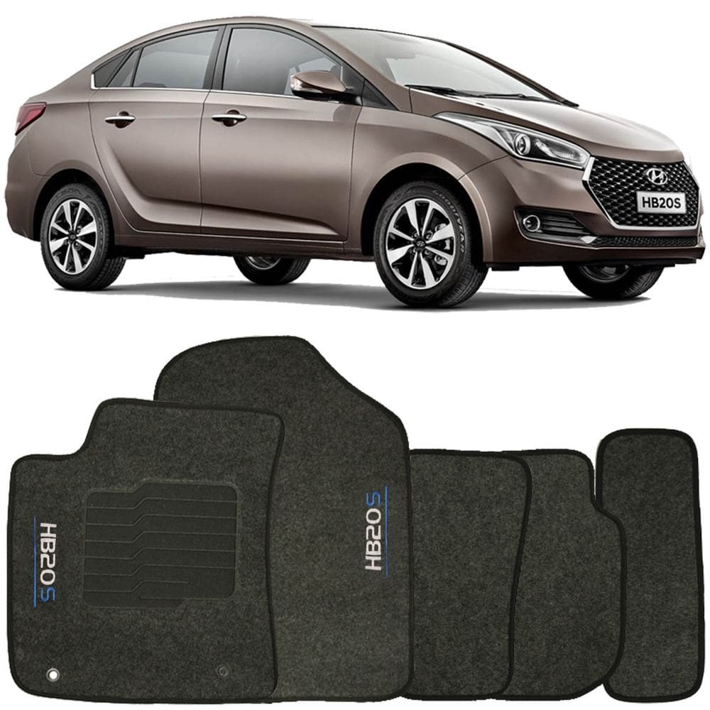 Tapete Carpete Hb20S 2014 à 2019 Grafite Logo Bordado Jogo 5 Peças Personalizado Automotivo