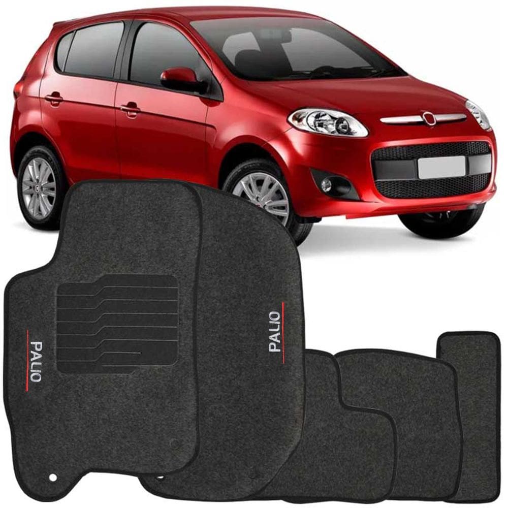 Tapete Carpete Novo Fiat Palio 2012 à 2018 Grafite Logo Bordado Jogo 5 Peças Personalizado