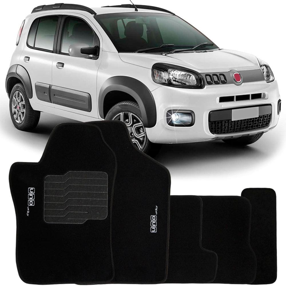 Tapete Carpete Uno Way 2011 à 2018 Preto Logo Bordado Jogo 5 Peças Automotivo Soft