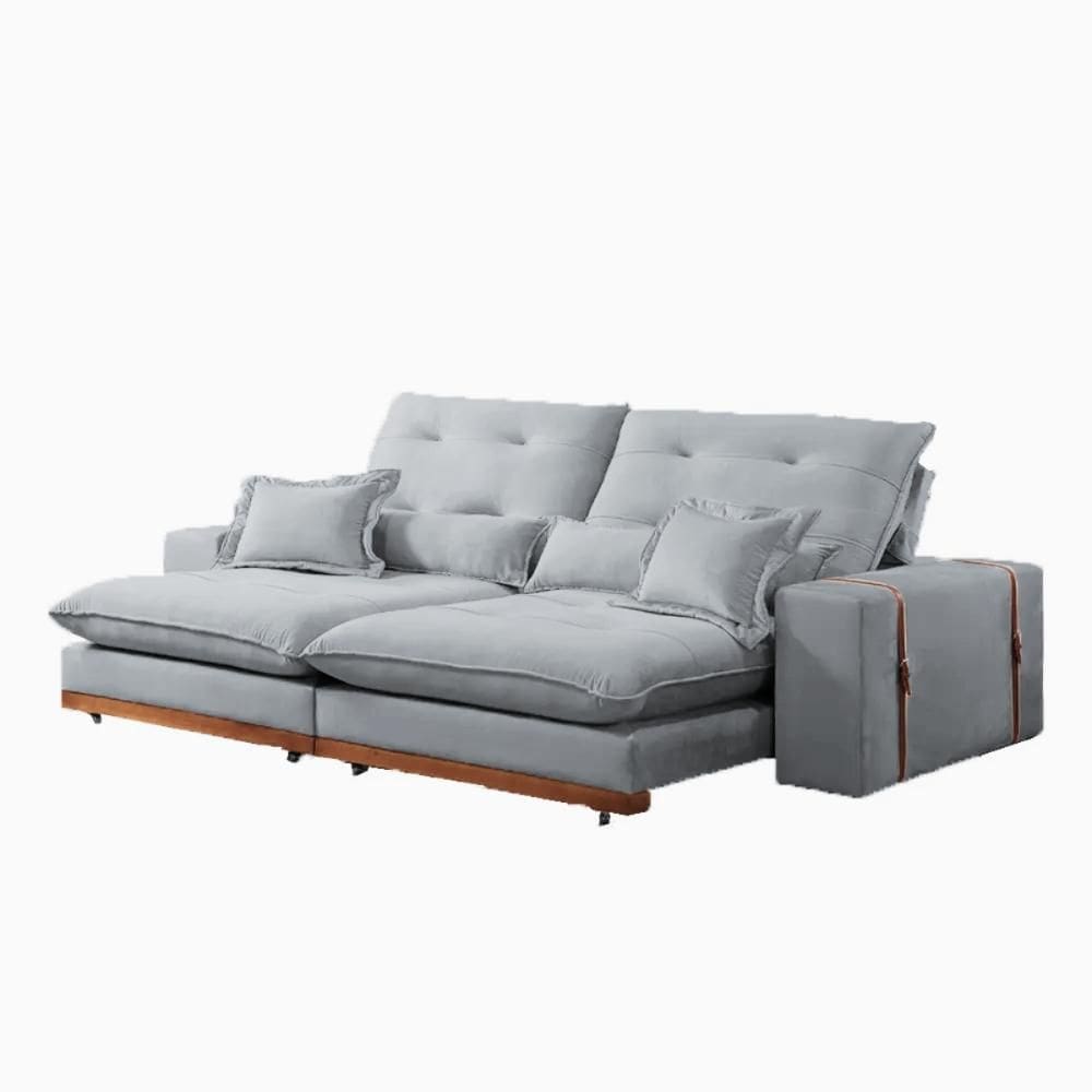 Sofá Retrátil Reclinável Toronto 2,90 5 Lugares Linho Cinza Claro