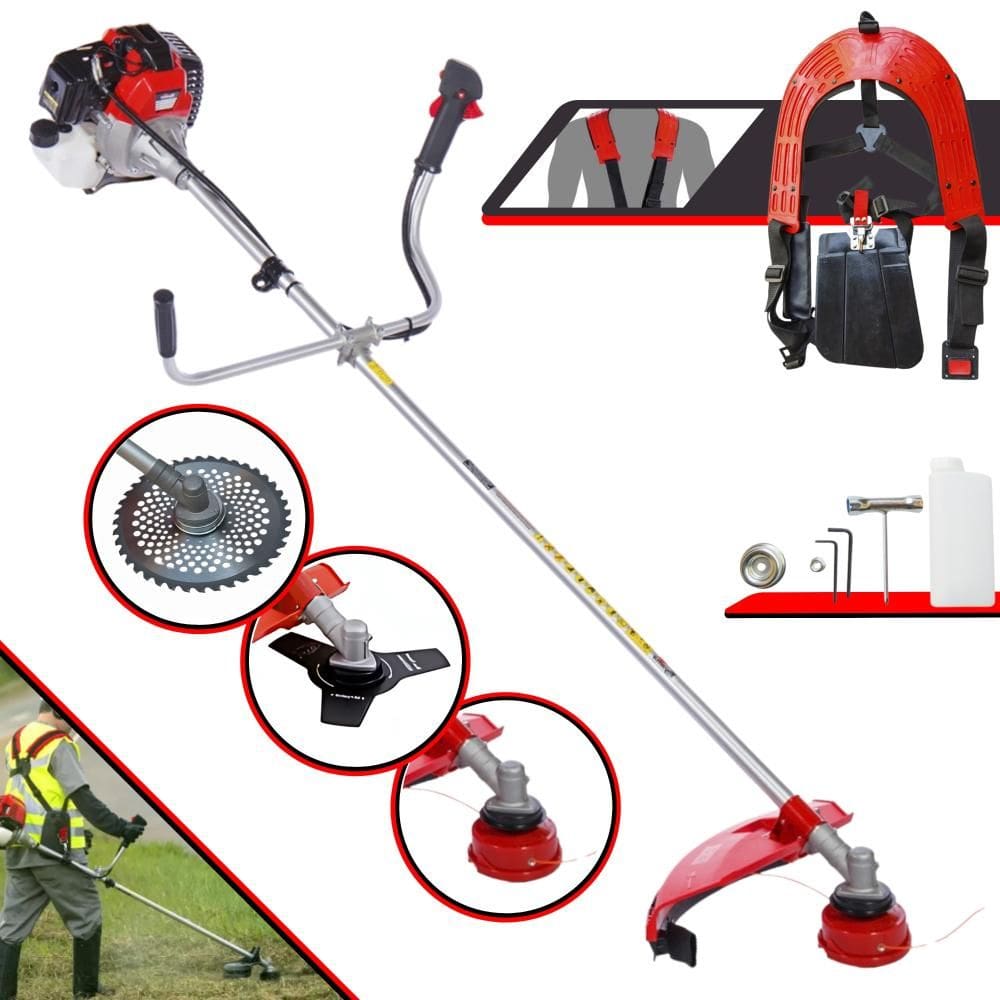 Roçadeira Robusta Toyama RT52L À Gasolina 2 Tempos 52cc 2HP 10.000rpm 3 Opções de Corte Com Lâmina 3 Pontas + Lâmina 40 Dentes + Carretel de Nylon