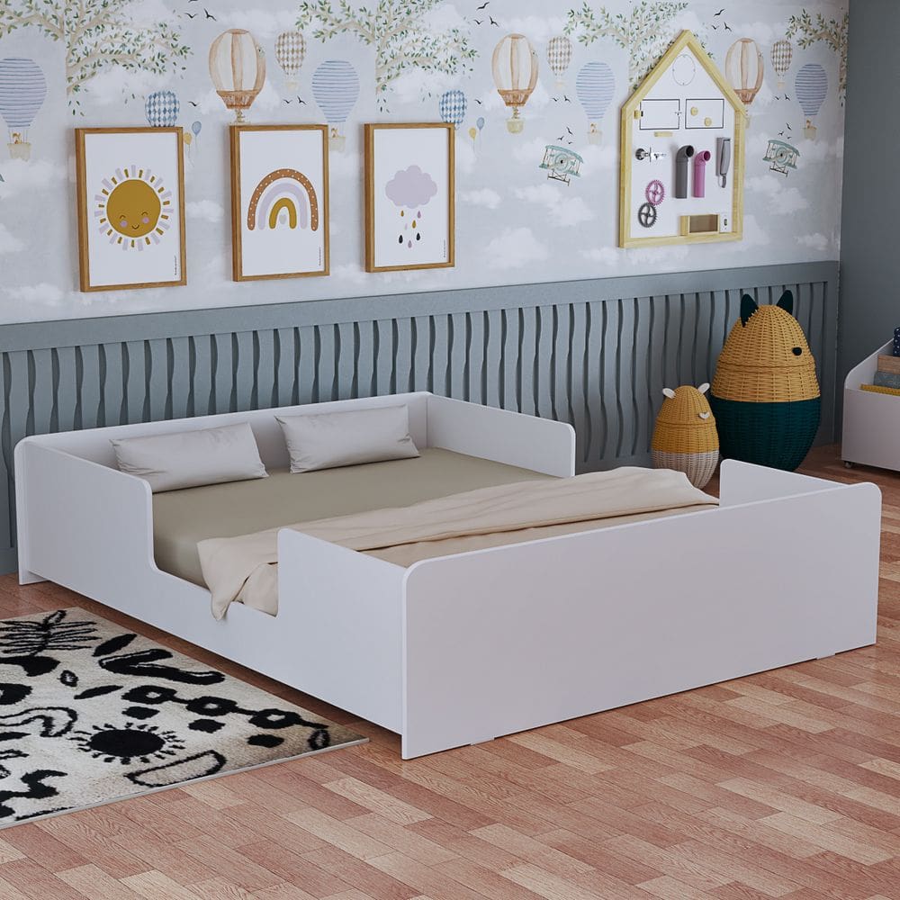 Cama Montessoriana Casal Em Mdf Branco Para Quarto Infantil