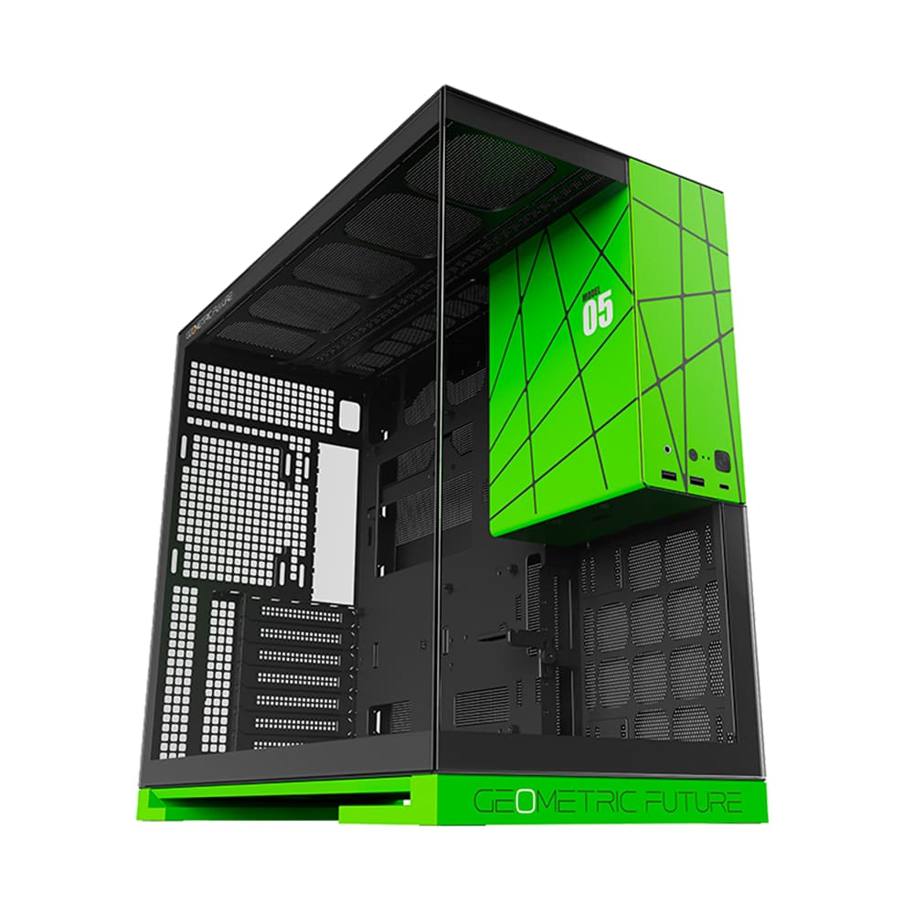 Gabinete Gamer Geometric Future Nvidia Style Edição Limitada Sem Fans Preto e Verde
