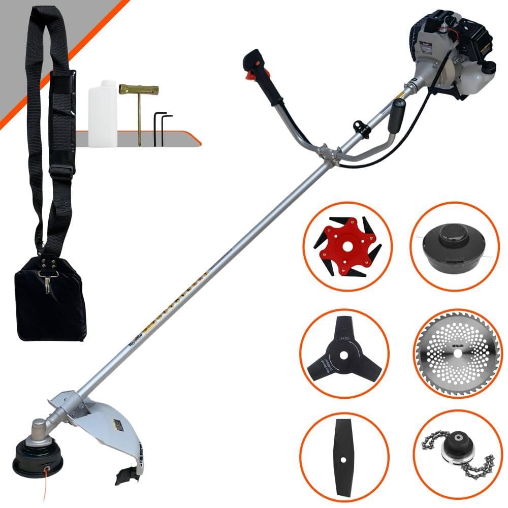 Roçadeira Lateral Toyama TBC43H À Gasolina 43cc 1,7HP Com Carretel + Faca 2 Pontas + Faca 3 Pontas + Faca 6 Pontas + Faca 40 Dentes de Vídea + Trimmer