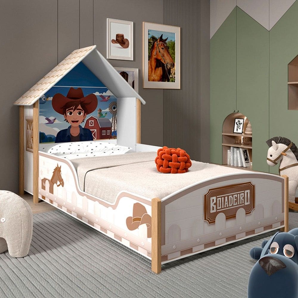 Cama Infantil Boiadeira Casinha 100% Mdf Branco - Gelius