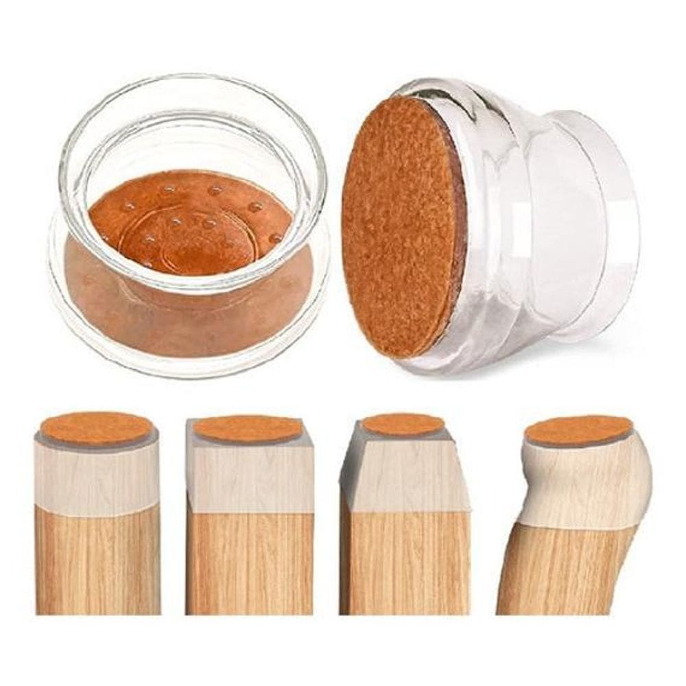 Kit 16 Pcs Protetor Transparente Pé Cadeira Látex Feltro