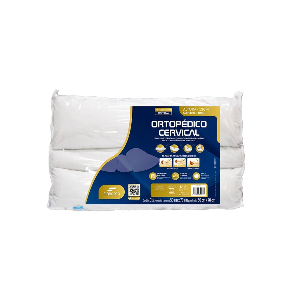 Travesseiro Ortopédico Cervical Ergonômico Ajustável Fibrasca Percal 61% Algodão 39% Poliéster