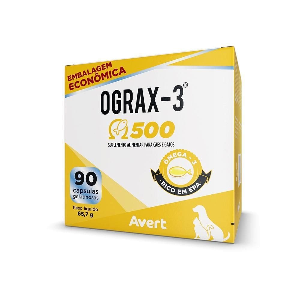 Ograx-3 500Mg Para Cães E Gatos C/90 Cápsulas - Avert