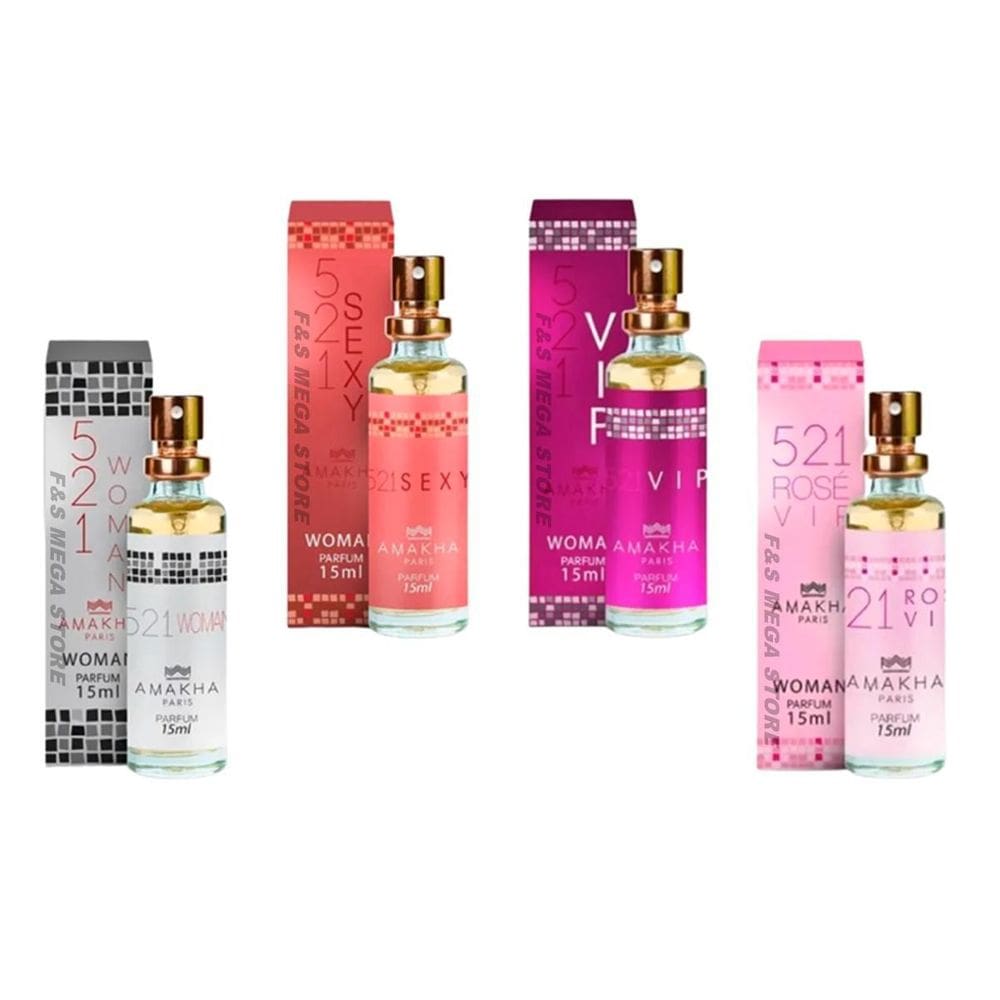 Kit 4 Perfume Feminino Amakha Paris 521 Woman Sexy Vip Rose