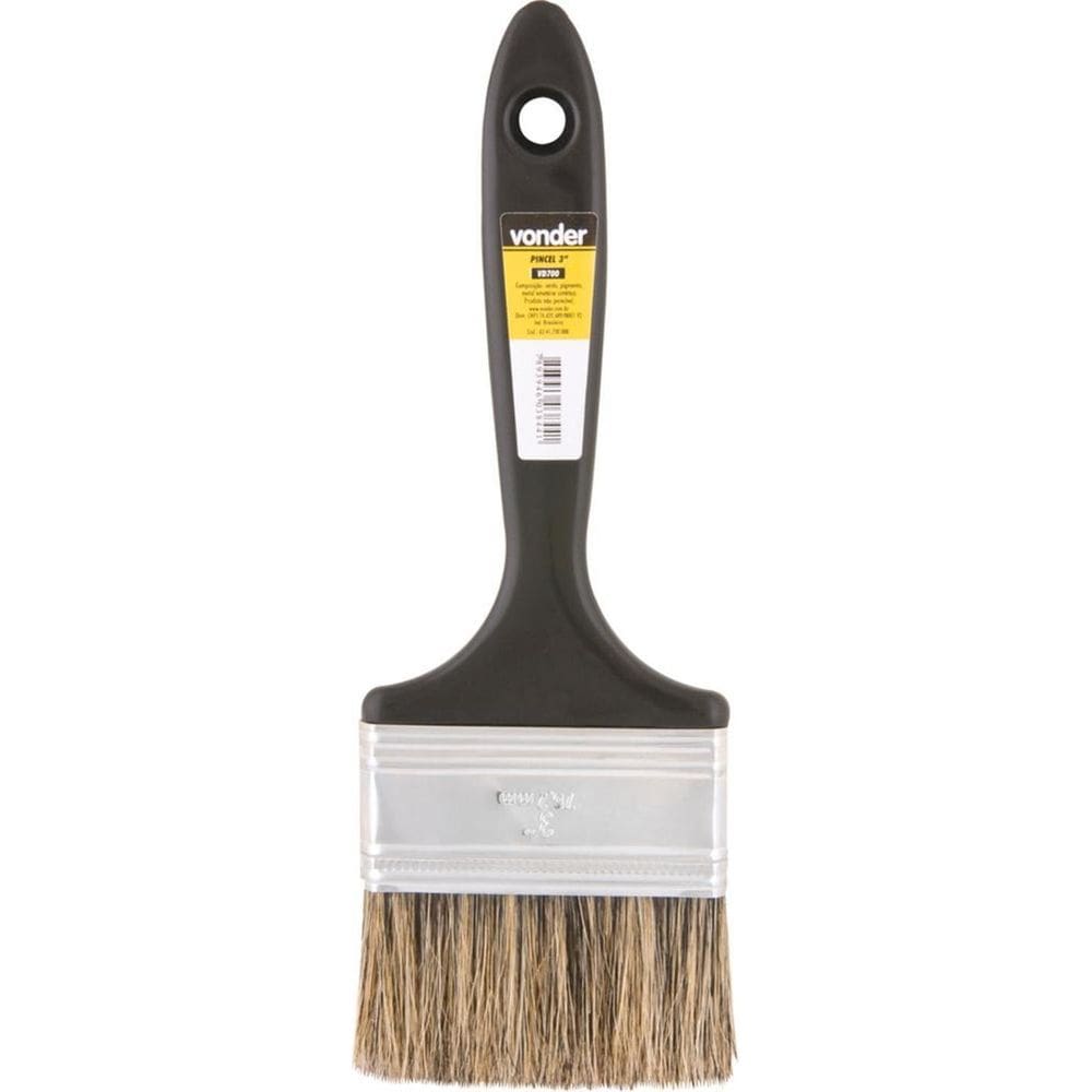 Pincel 3 Cerdas Gris Cabo Plástico Tintas Latéx Acrí Vonder
