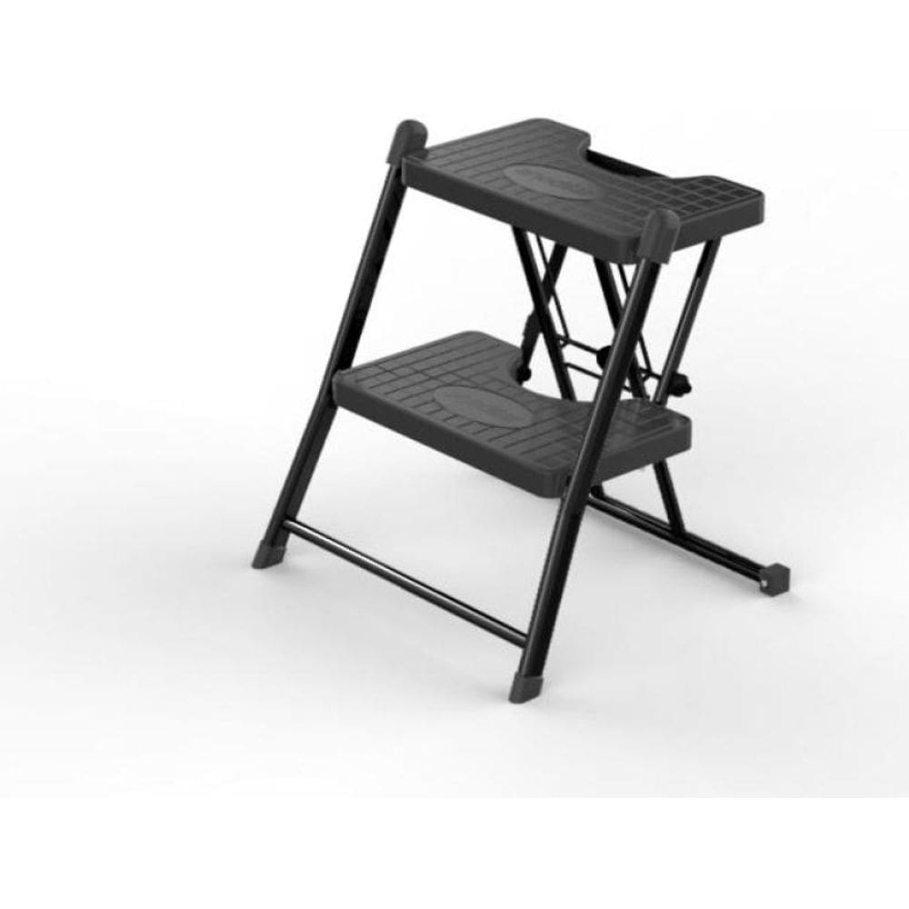 Escada Preta 2 Degraus Dobrável Compacta Slim 120Kg