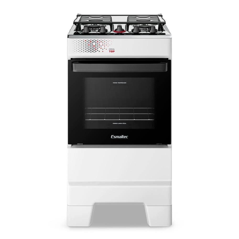 Fogão A Gás Esmaltec Mesa Inox Tampa De Vidro Forno 50L Ideal Top Branco 4 Bocas Bivolt