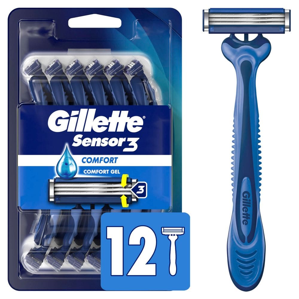 Lâminas de barbear descartáveis Gillette Sensor3 Comfort masculinas x12