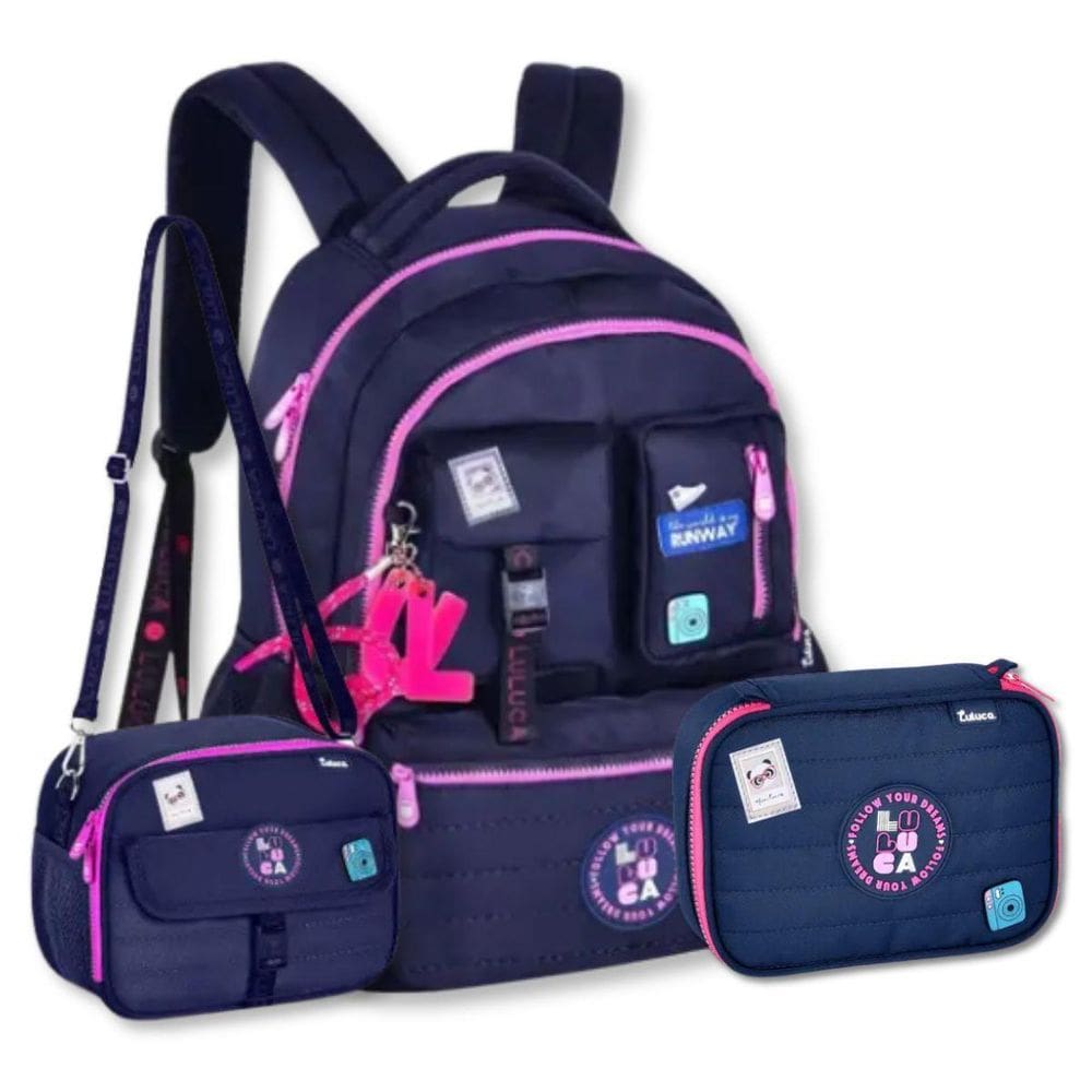 Kit Mochila Luluca Com Lancheira E Estojo Box Bolsa Escolar