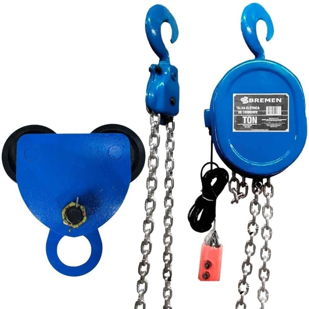 Carro Trole Manual 3 TON com Talha Elétrica 3 TON Elevação 3 Metros 220V BREMEN