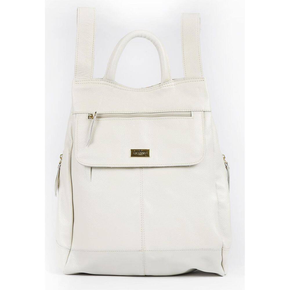 Mochila Antifurto Feminina Notebook Couro Off White