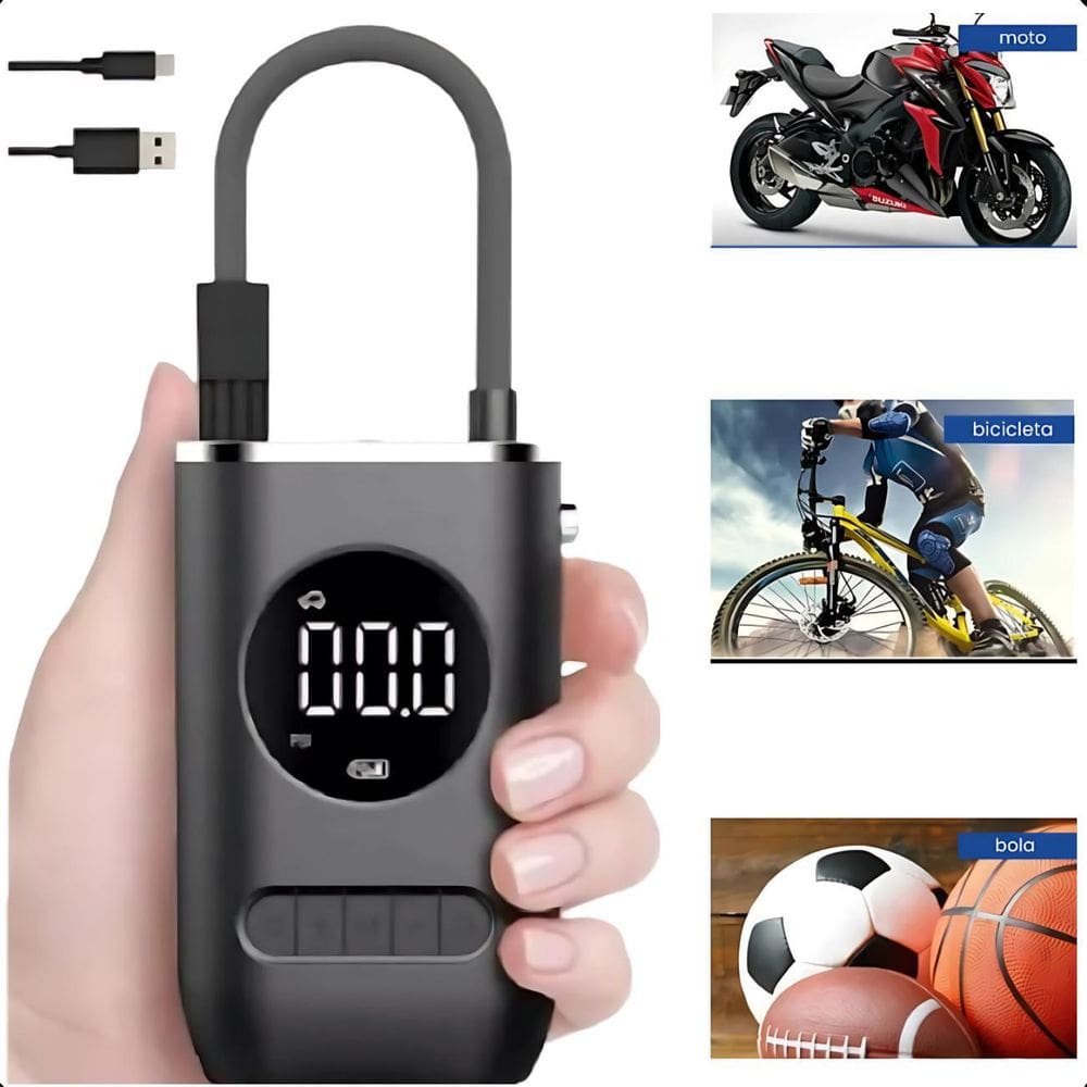 Compressor Digital Portátil 150 Psi Para Carro E Moto