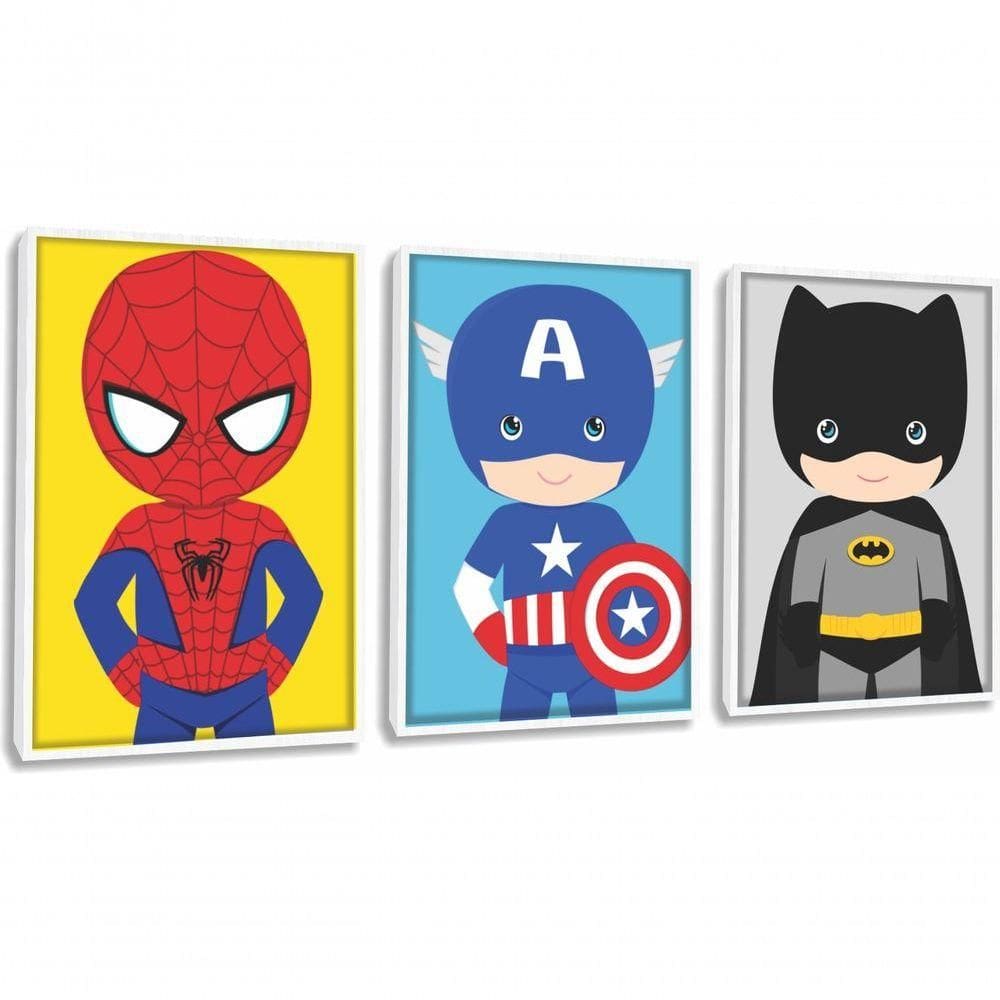 Quadro Decorativo Infantil Baby Heróis Com Moldura Branco