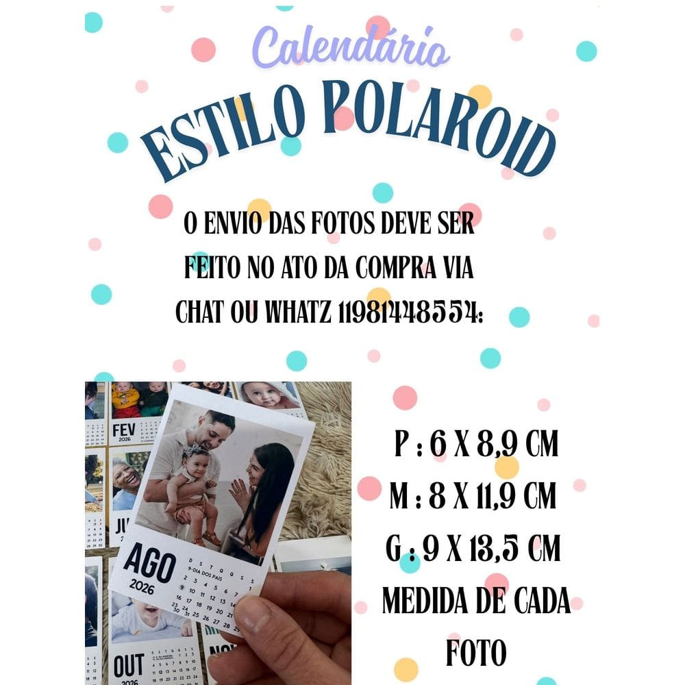 Calendário 2026 com Foto tipo Polaroid com imã polaroide personalizada sua foto familia tipo polaroid fotos lem