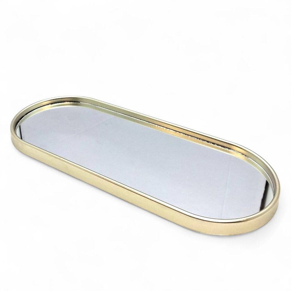 Bandeja Espelhada Decorativa Dourada Brilho Sala Lavabo 29cm