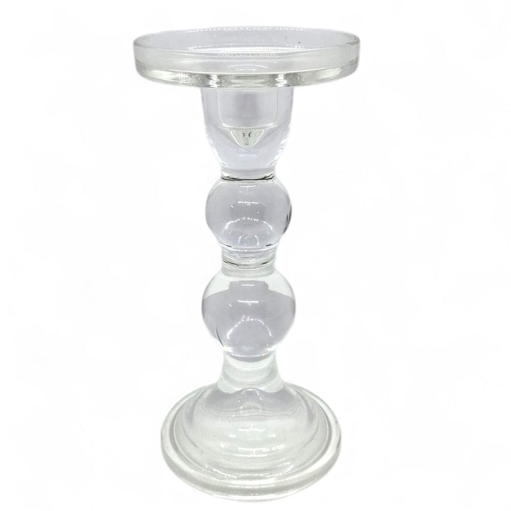 Porta Velas Castiçal Delicado Transparente de Vidro 18 cm