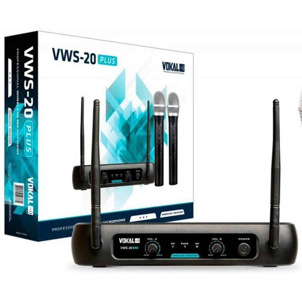 Microfone Sem Fio Vokal Vws20 Plus Vhf Duplo
