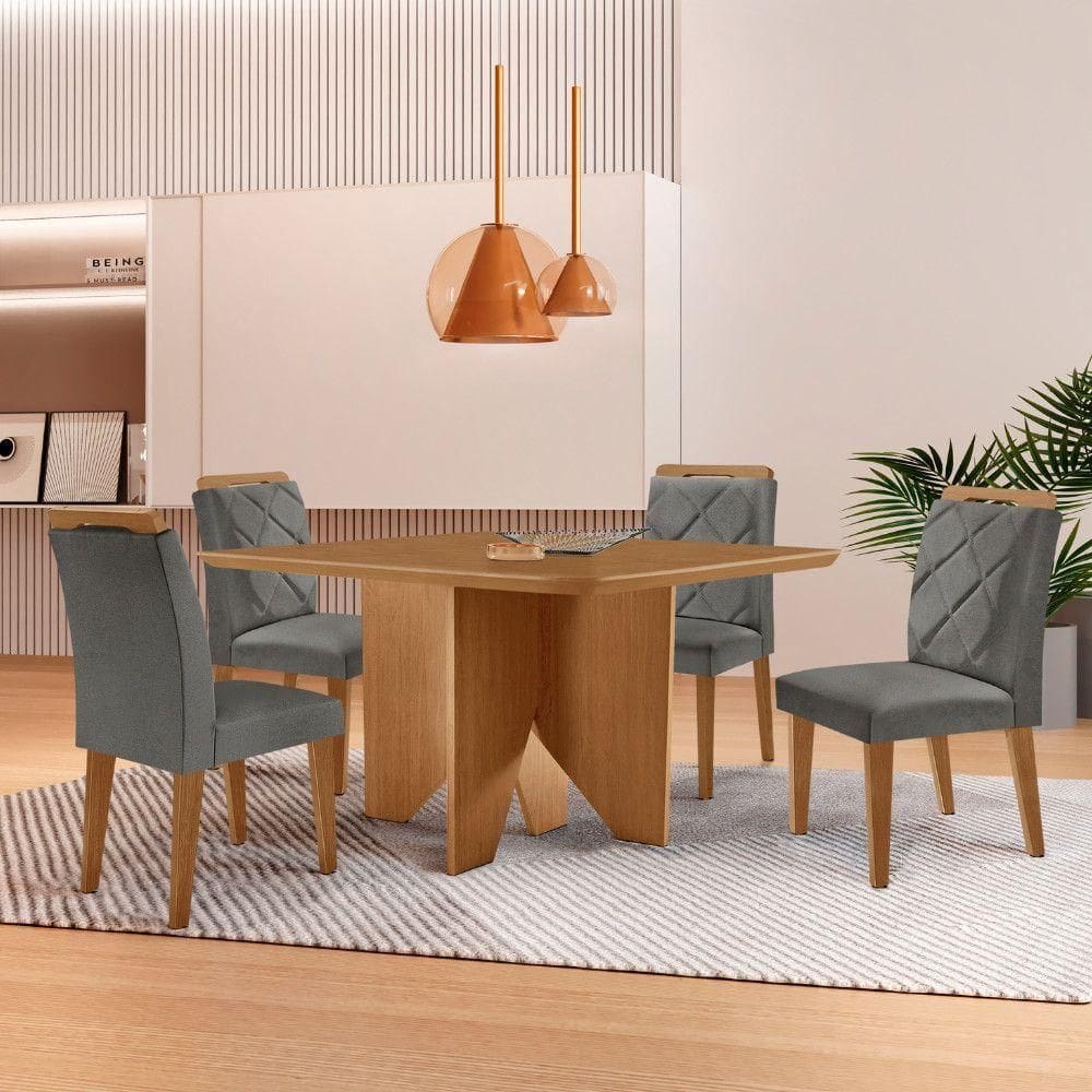 Mesa Evora 90 Mdf Com 4 Cadeiras Melissa Linho Grafite Naturalle