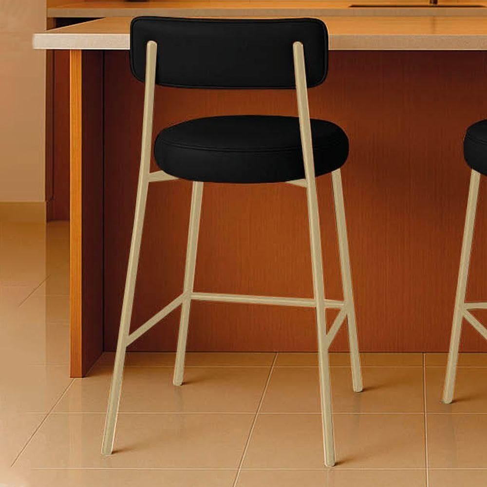 Banqueta Cozinha Alta Com Encosto Industrial Champanhe Londres Pu D03 - D`rossi Cor Preto